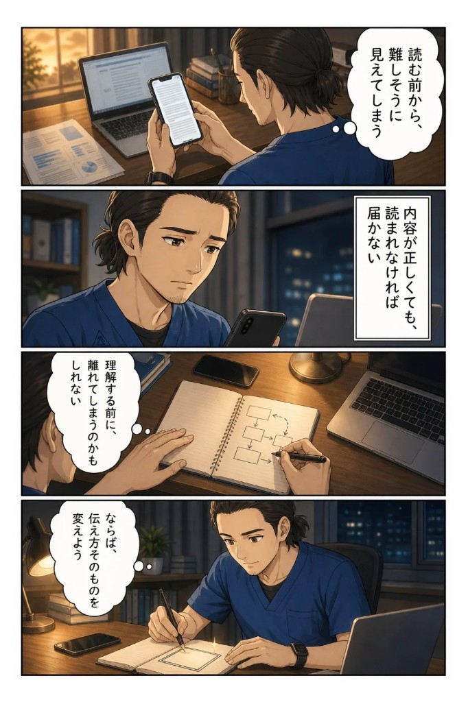 現場にいるからリアリティのある漫画をイメージできる。介護はケアマネ視点、お金の問題はFP2級、SEO・AIOからサイト制作・入稿まで対応し、必要な工程をひとつの目的へつなげる
